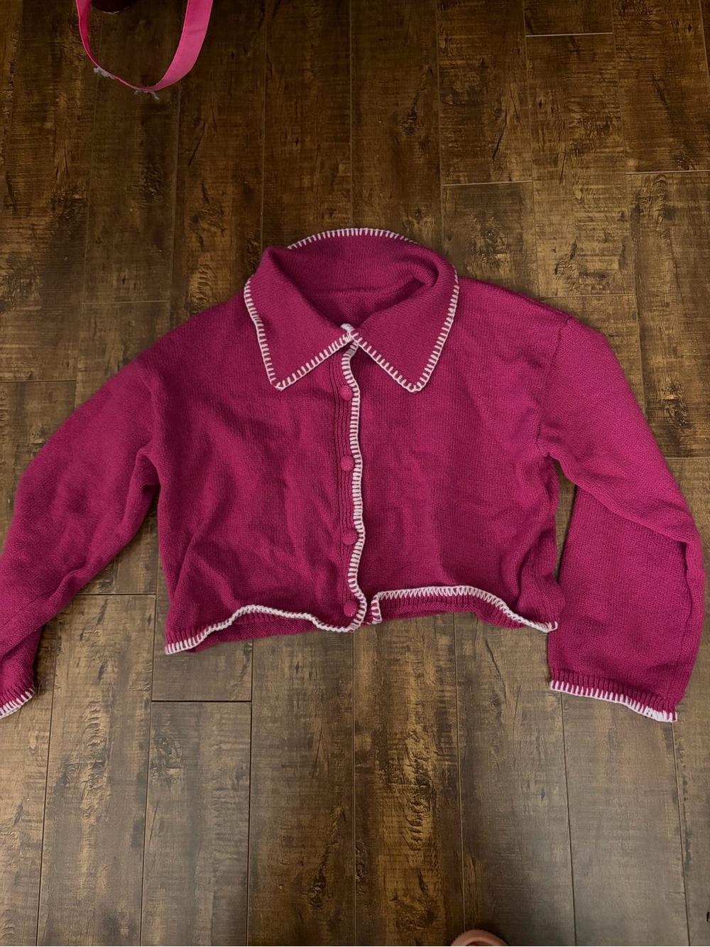 Missguided Magenta Cropped Button-Up Cardigan with Cream Trim